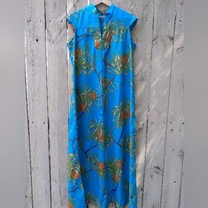 Hawaiian print A line maxi dress turquoise size14